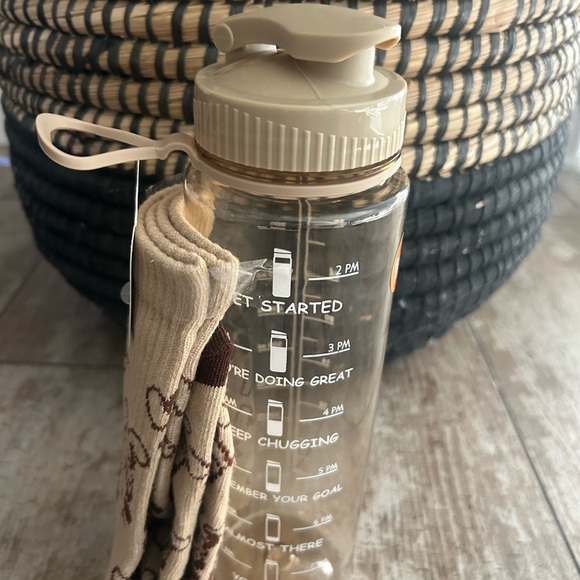 Tan Water Bottle with Measurement Markings and Strap - Picture 2 of 2